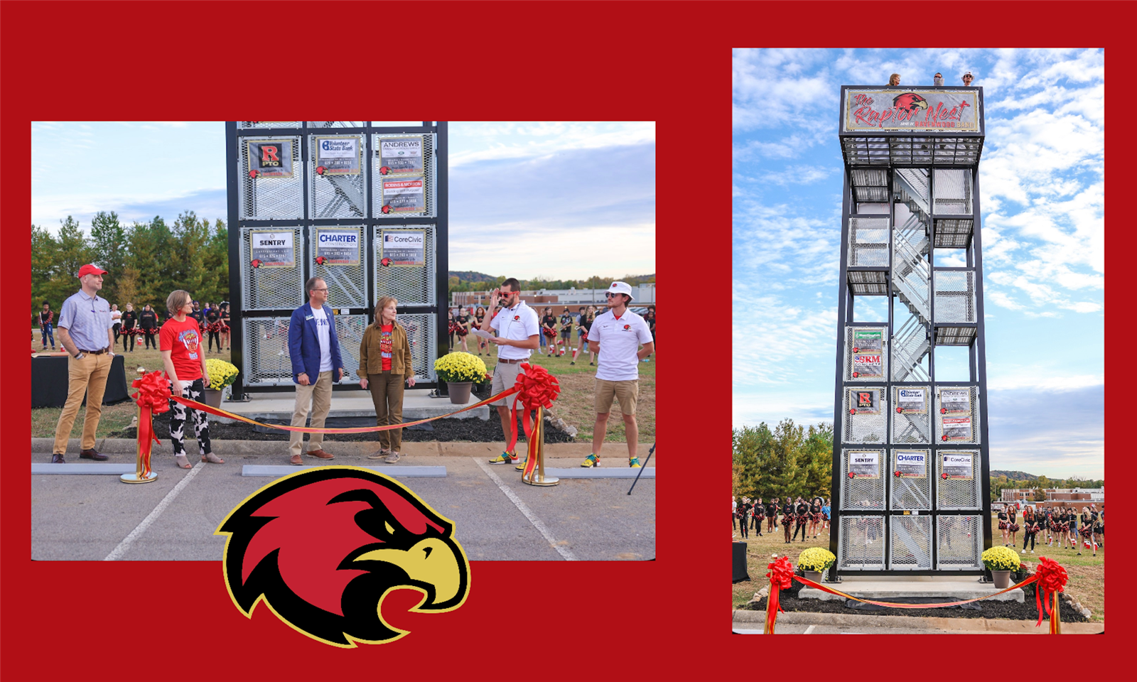 The Ravenwood High band cuts the ribbon for its new observation tower